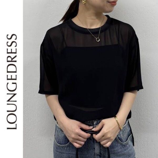 Loungedress シフォンハーフスリーブプルオーバー ラウンジドレス 黒 ブラック