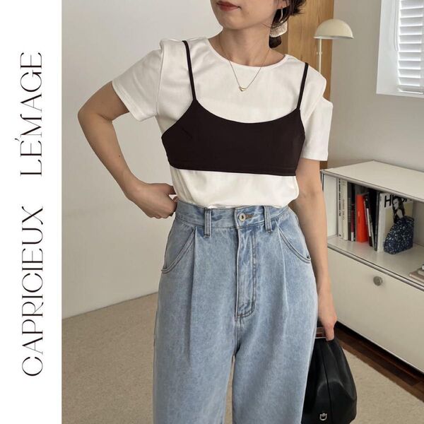 新品 CAPRICIEUX LE'MAGE ビスチェSETアシメTシャツ 白 ホワイト 半袖Tシャツ カプリシューレマージュ