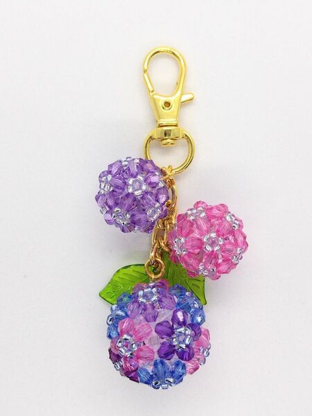 ビーズキーホルダー バッグチャーム 紫陽花 小a② あじさい ハンドメイド