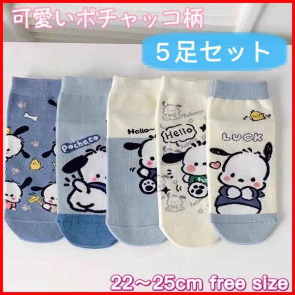 5足セット 可愛いポチャッコ柄靴下ソックス キャラクター 春夏 女子 子供 新品