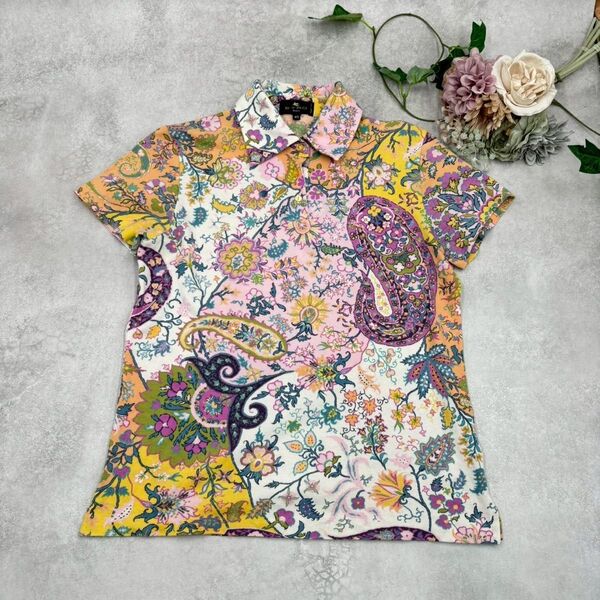 ETRO 半袖ポロシャツ ペイズリー 総柄 マルチカラー 46