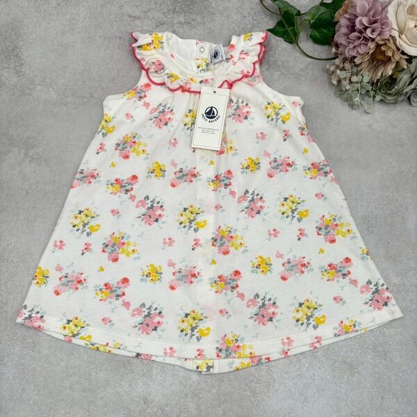 【新品】プチバトー花柄ワンピース ノースリーブ