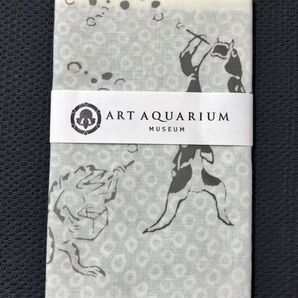かまわぬ×アートアクアリウム美術館 手ぬぐい 鳥獣戯画 金魚づくし グレー