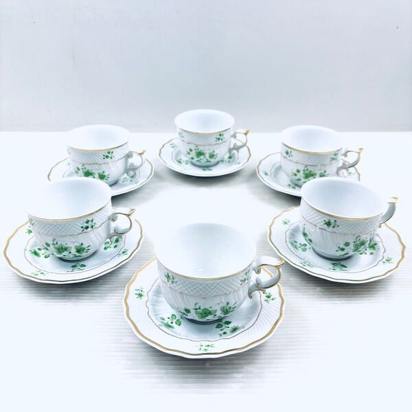 【美品】HOLLOHAZA ホロハーザ ハンガリー カップ&ソーサー 花柄 6客セット 洋食器 金彩