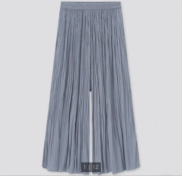 新品 ユニクロ ワッシャー サテンスカートパンツ+ ブルー L サイズ