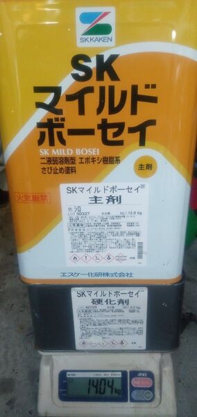 塗料ペンキDIY2液型エポキシ樹脂白錆止め塗料14キロ程 SK化研