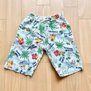GLOBAL WORK◆南国柄 ハーフパンツ トロピカル コットン ホワイト グローバルワーク ウエストゴム 綿100% 140