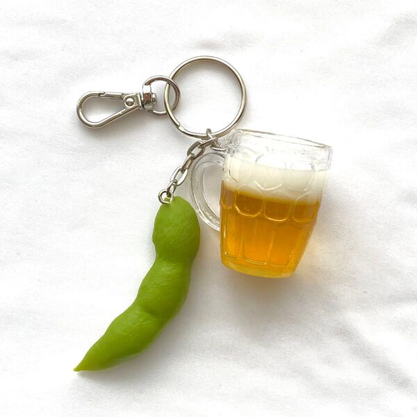 キーホルダー 枝豆 ビールジョッキ 食品サンプル ミニチュアフード 新品未使用