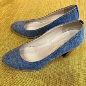 ダイアナ パンプス チャンキーヒール デニム 21.5cm ハイヒール 小さいサイズ