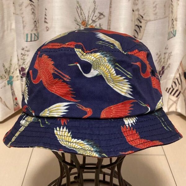 STUSSY ステューシー バケットハット ネイビー 鶴柄 コットン ユニセックス