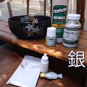 うるし不要 銀色 簡易金継ぎ 小分け キットこれで解決 3点セット ポーセレン タイトボンド3 パテ 欠け埋め 接合 金継ぎ