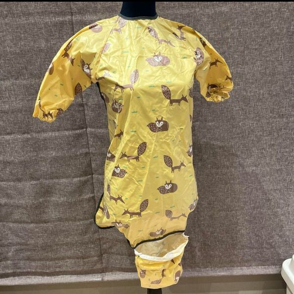 BLW お食事エプロン テーブル一体型イエロー 動物柄 お食事エプロン ポーチ付 ベビー 女の子 男の子 ベビー服 エプロン