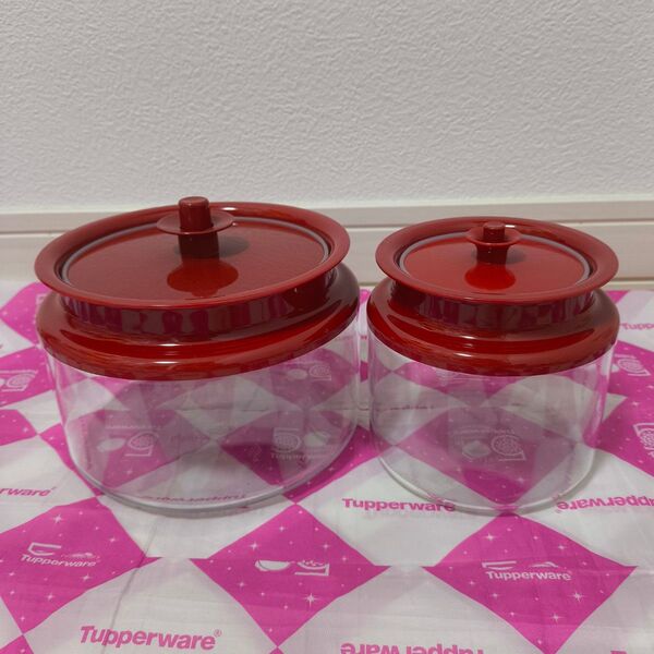 レトロ タッパーウェア デコレータージャー(2サイズ)片手で開け閉めOK! Tupperware