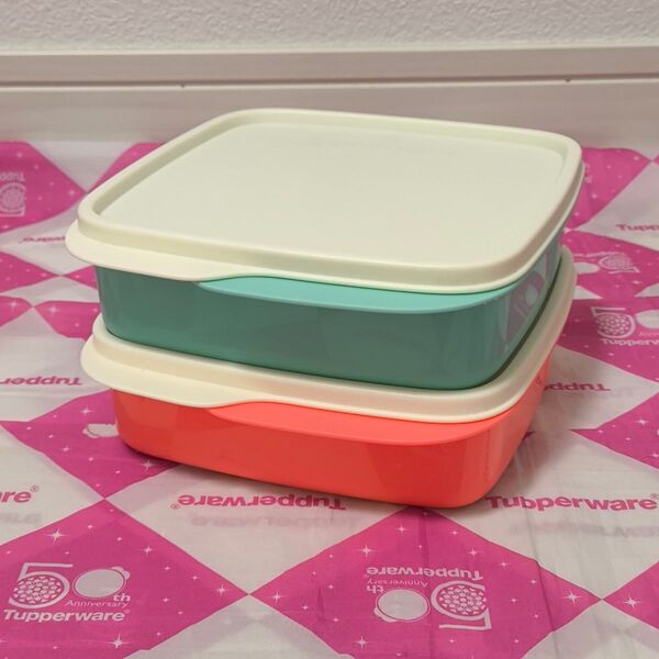 タッパーウェア スクエア ランチケース(仕切り付)(2個)Tupperware