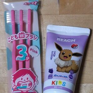 アヌシ 06-229P こども歯ブラシ ピンク 3本セット &リーチキッズぶとう