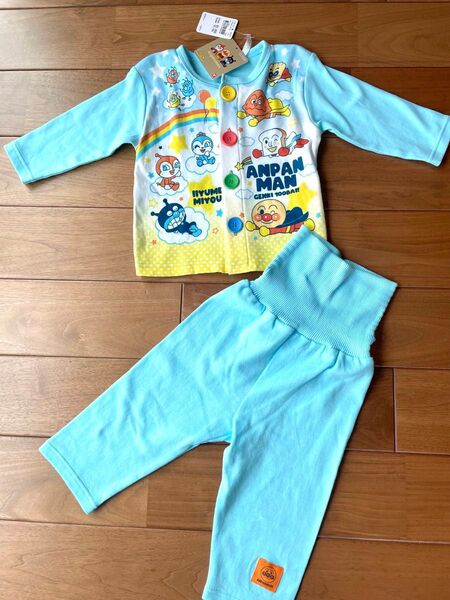 アンパンマン 長袖パジャマ セットアップ お着替え 応援 パジャマ 腹巻 上下セット ボタン 80センチ