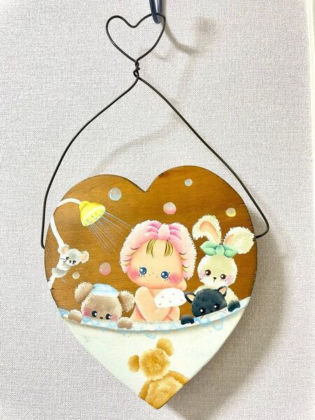 トールペイント ハンドメイド お風呂 バス 女の子 動物 クマ、ウサギ、ネズミ 壁飾り インテリア 雑貨