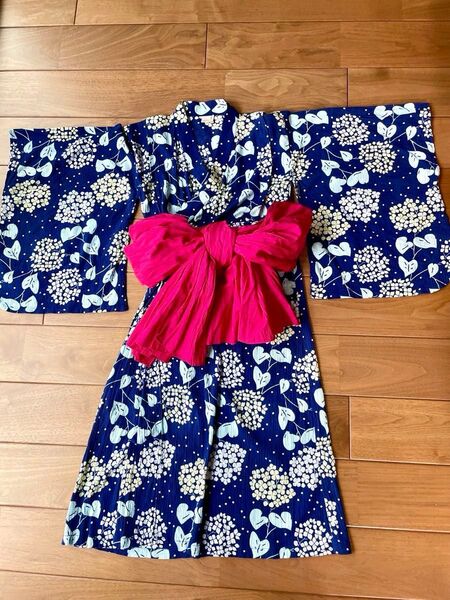 petit mainプティマイン 女の子 浴衣 浴衣ドレス 浴衣ワンピース 120センチ ガールズ キッズ 花柄 ネイビー