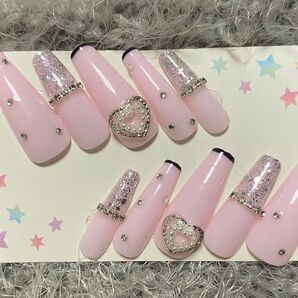 No.116 ネイルチップ 地雷系 地雷 フレンチガーリー 現品 可愛い ロングネイル オタ活 量産型