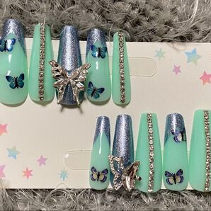 No.123 ネイルチップ 夏ネイル 蝶々 シンプル ギャル 可愛い 現品