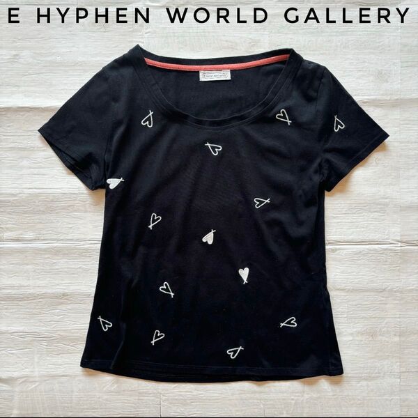 イーハイフンワールドギャラリー Tシャツ トップス ブラック ハート フリーサイズ 半袖 夏