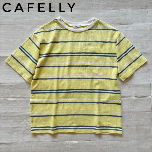 カフェッティ Tシャツ トップス ボーダー イエロー カジュアル 半袖 夏 M