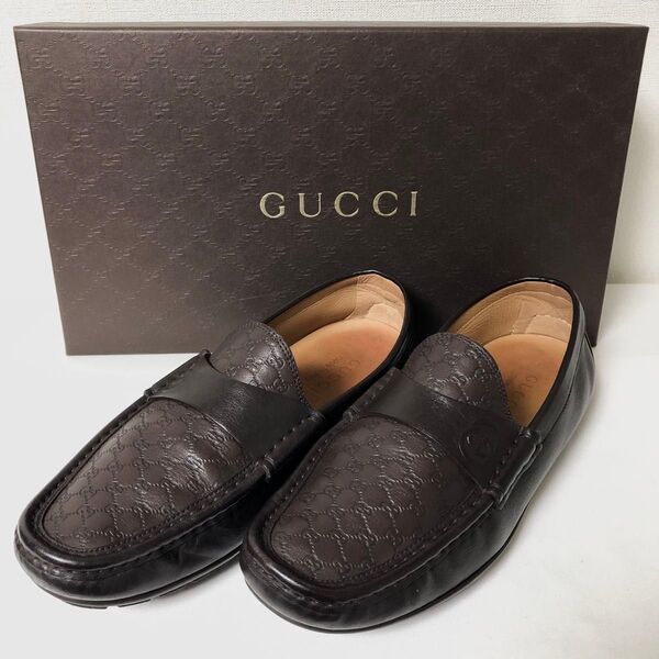 確実正規品 GUCCI ドライビングシューズ マイクログッチシマ GG柄 ローファー スリッポン ブラウン