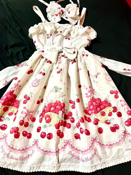 BABY, THE STARS SHINE BRIGHT チェリージャンパースカート カチューシャ セット オフ白 JSK