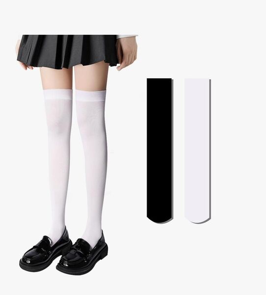 黒 ニーハイ ストッキング 白 セット 膝上 靴下 コスプレ タイツ