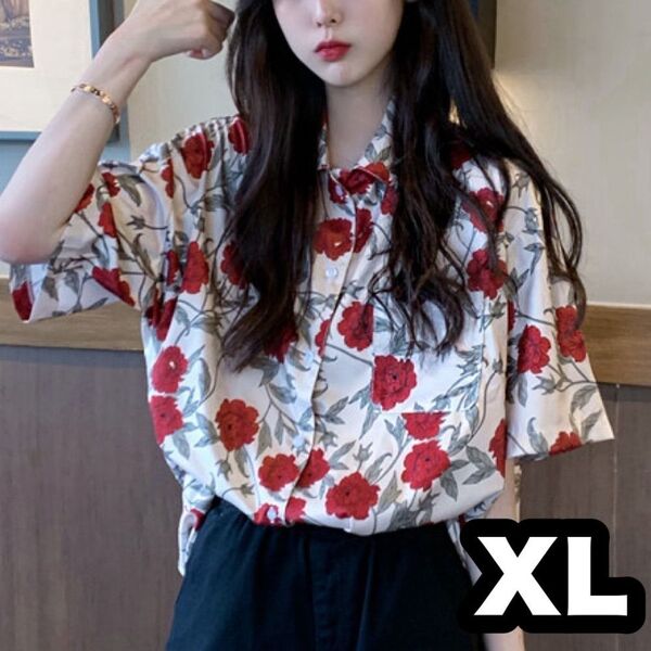 36【残り2点】花柄 総柄春夏シャツ ブラウス 半袖 レディース XL LL
