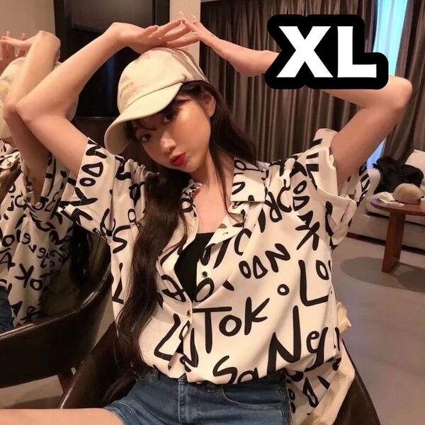 37【残り2点】総柄ビッグシルエットシャツブラウス 半袖 レディース XL LL