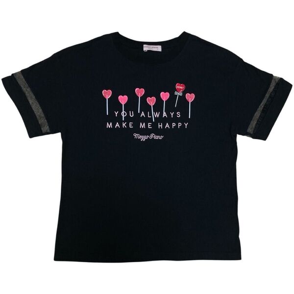 メゾピアノ 165 Tシャツ 160 平成レトロ 女児 Y2K 女の子 夏物トップス 半袖 女の子 ブラック ロゴ