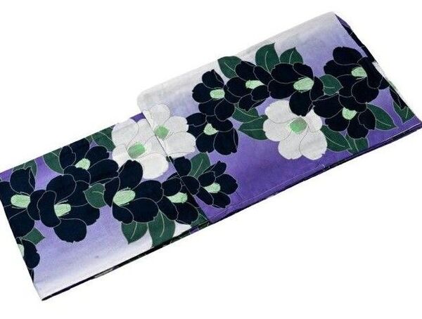 新品 特価 変わり織り浴衣 黒椿 白椿 グラデーション 紫 大人浴衣 粋 上品
