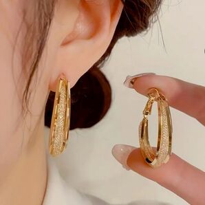大特価 ゴージャス ゴールド メッシュ【フープイヤリング ピアス】レディース 合金製 結婚式 二次会 パーティー ドレス