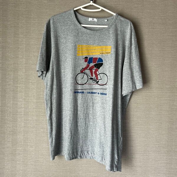 ⑤【セルジュブランコ】半袖Tシャツ グレー 自転車 プリント サイズXL SERGE BLANCO
