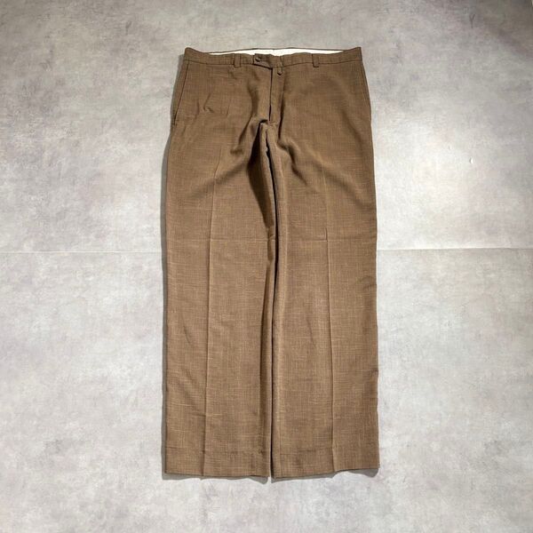 古着 90s ユーロ スラックス ワイド パンツ ブラウン cityboy ストレート ノータック ブラウン リネン ウール