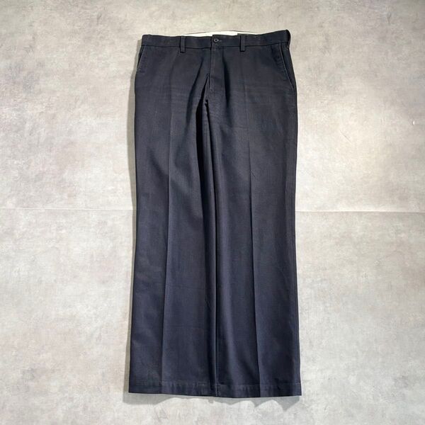 古着 00s〜 Eddie Bauer ワイド スラックス ノータック ブラック エディーバウアー 黒 パンツ ボトムス