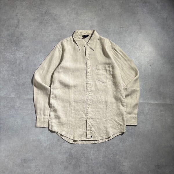 古着 00s OLD GAP リネン シャツ 長袖 無地 ブランク ベージュ 麻 ヘンプ オールド ギャップ ノームコア
