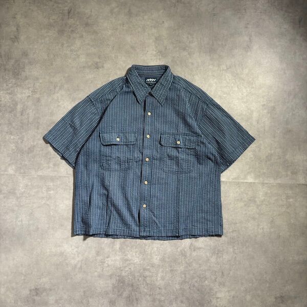 古着 00s 半袖 チェックシャツ 短丈 ブルー シアサッカー cityboy ボックスシルエット 海外ストリート スケーター