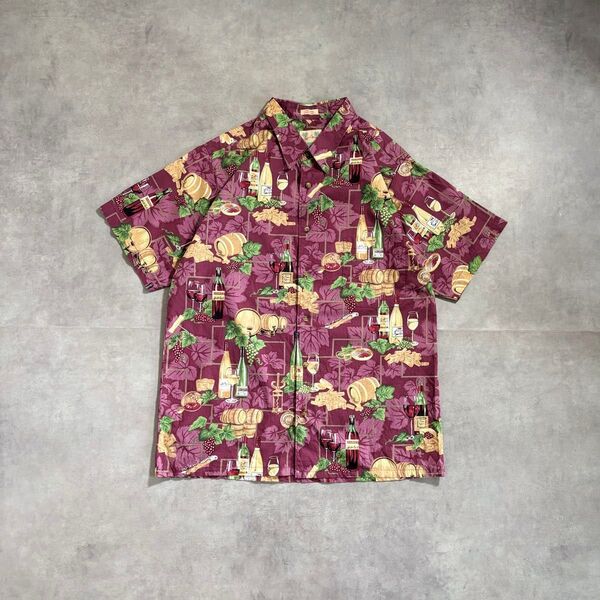 古着 90s レインスプーナー 半袖 柄シャツ アロハ ボックスシルエット REYN SPOONER shirt ワイン 総柄