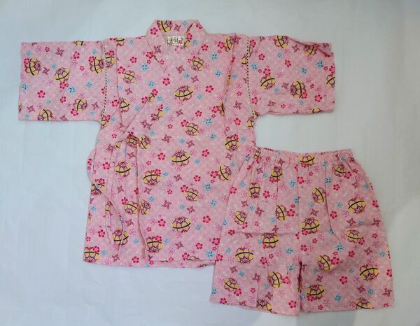女の子 甚平 上下セット ピンク 桜鞠風車 和柄 キッズ 子供服 130 くろわっさんずべべ