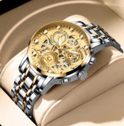メンズ腕時計 KASRLUO 透かし彫りゴールドシルバー スケルトン 新品943346