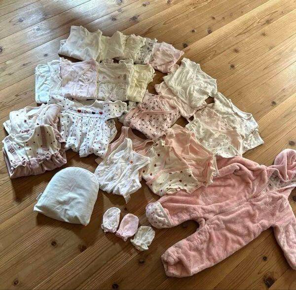 女の子新生児 出産準備 50㎝〜 ベビー服など 29点 まとめ売り 春夏秋冬