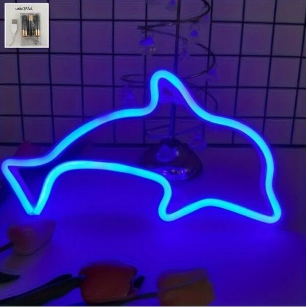 イルカ 青 ネオンサイン ネオンライト LED 照明 ライト 寝室 装飾 USB 電池 インテリア