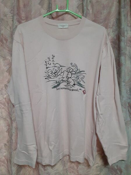 紳士 長袖Tシャツ(ピンク) 【L】 ウサギとサメ