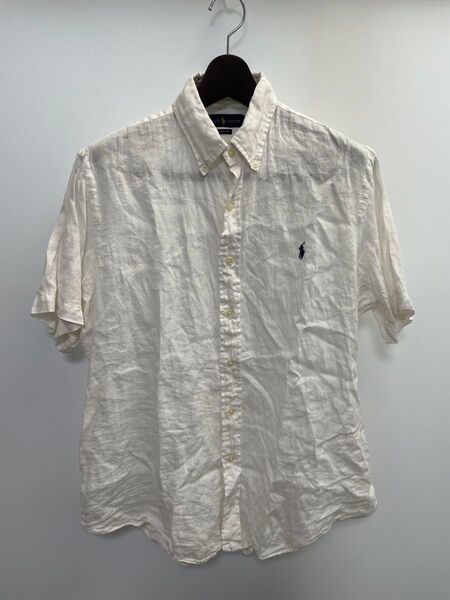 ラルフローレン 半袖リネンシャツ RALPH LAUREN 白 L ホワイト BDシャツ 麻100%