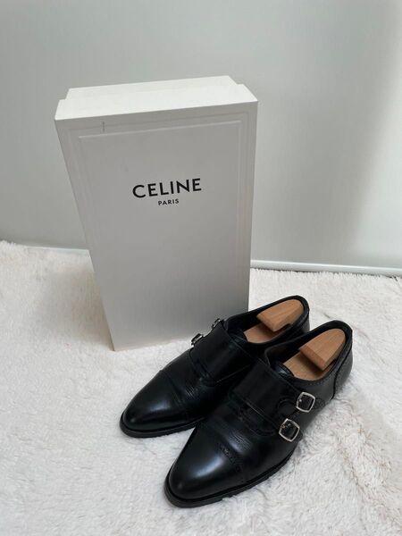 CELINE ダブルモンクストラップ レザーシューズ 42 セリーヌ ブラック 革靴