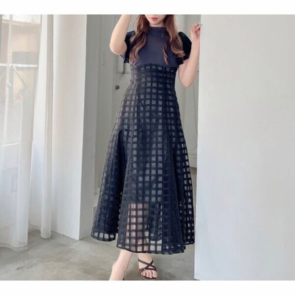 価格相談不可☆シアーチェックコルセットワンピース。022330301701