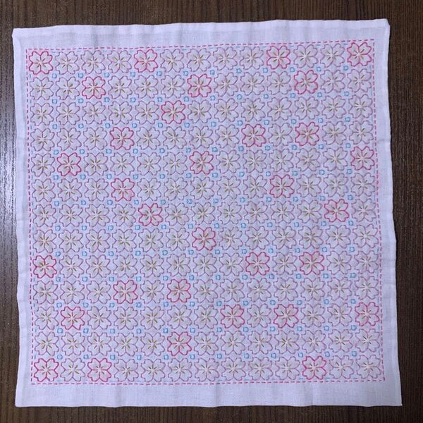 刺し子ふきん 桜柄 ハンドメイド