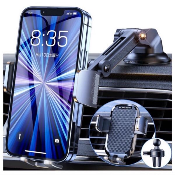 スマホホルダー 車載ホルダー エアコン吹き出し口 真空ゲル吸盤セット 全機種◎ 車 携帯ホルダー 3軸機械式伸縮アーム